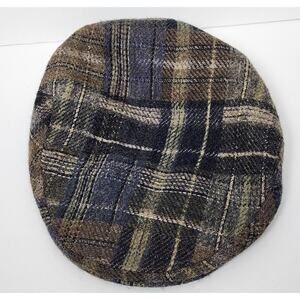 QUILLS WOOLLEN MARKET Cap Mens Size 7 1/4 Brown and Blue Plaid 100% Wool Ireland